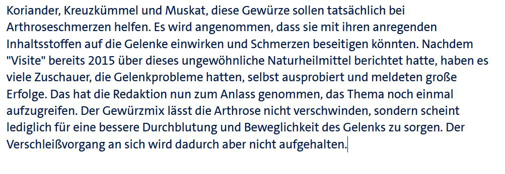 Visite-Sendung Gewürze Arthrose Visite-Sendung Gewürze Arthrose